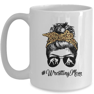 Wrestling Mom Women Leopard Messy Bun Glasses Mug | teecentury