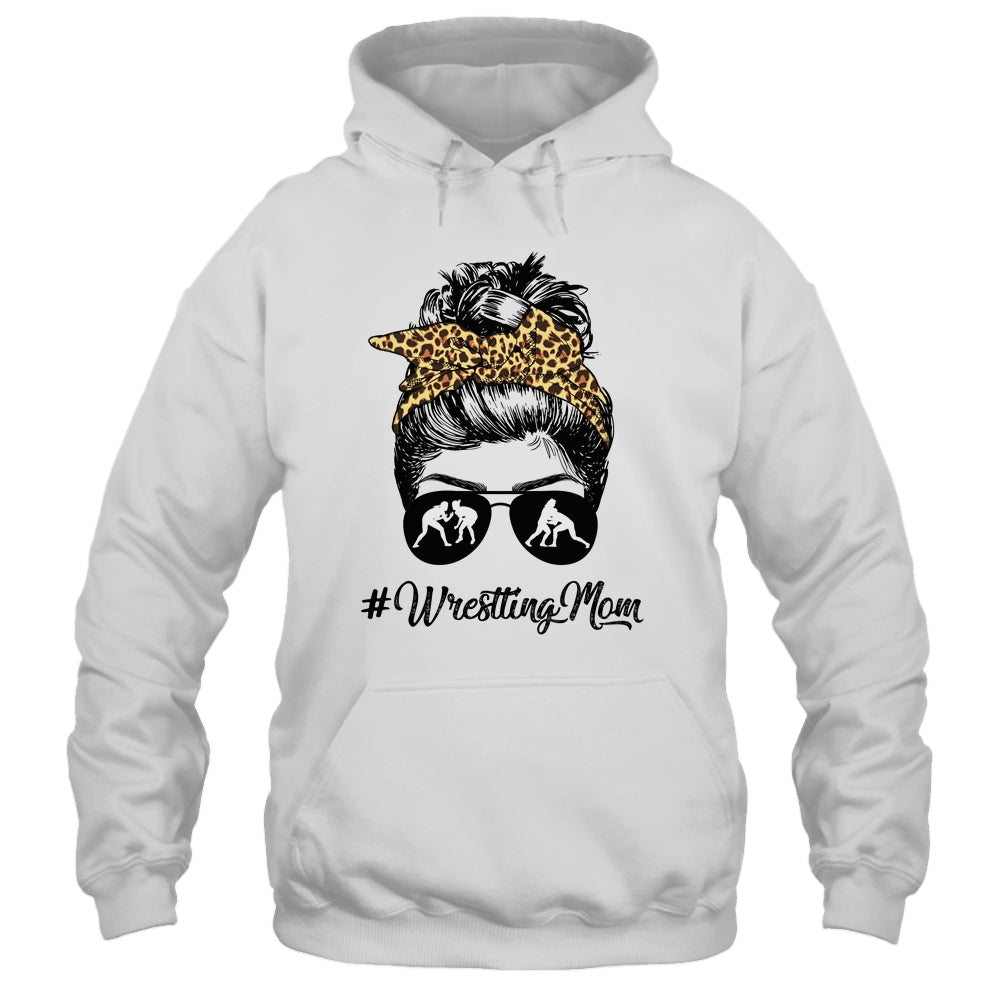 Wrestling Mom Women Leopard Messy Bun Glasses Shirt & Tank Top | teecentury
