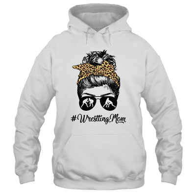 Wrestling Mom Women Leopard Messy Bun Glasses Shirt & Tank Top | teecentury