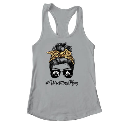 Wrestling Mom Women Leopard Messy Bun Glasses Shirt & Tank Top | teecentury