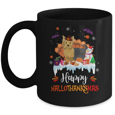 Yorkie HalloThanksMas Halloween Thanksgiving Christmas Mug | teecentury