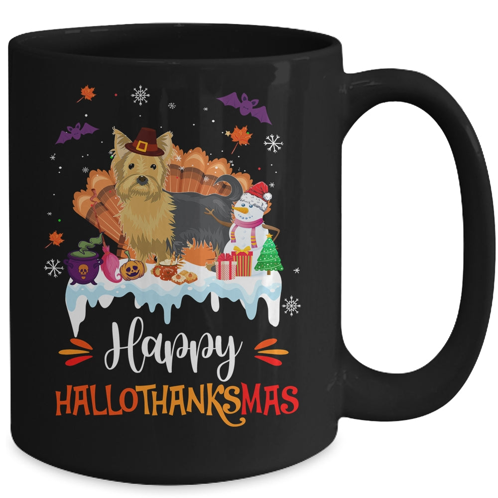 Yorkie HalloThanksMas Halloween Thanksgiving Christmas Mug | teecentury