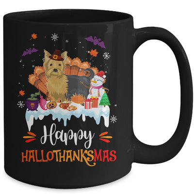 Yorkie HalloThanksMas Halloween Thanksgiving Christmas Mug | teecentury