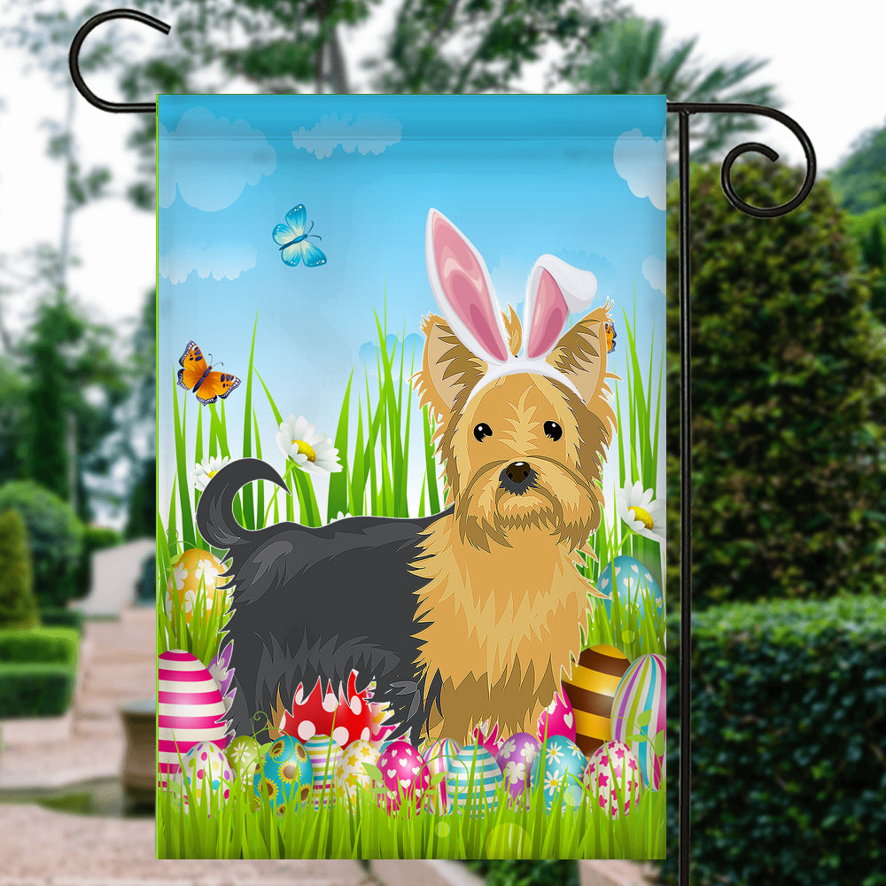 Yorkie Happy Easter Day Holiday Flag Funny Dog Dog Wear Bunny Ears Headband Cute for Home Decor | teecentury