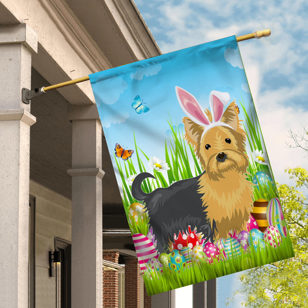 Yorkie Happy Easter Day Holiday Flag Funny Dog Dog Wear Bunny Ears Headband Cute for Home Decor | teecentury