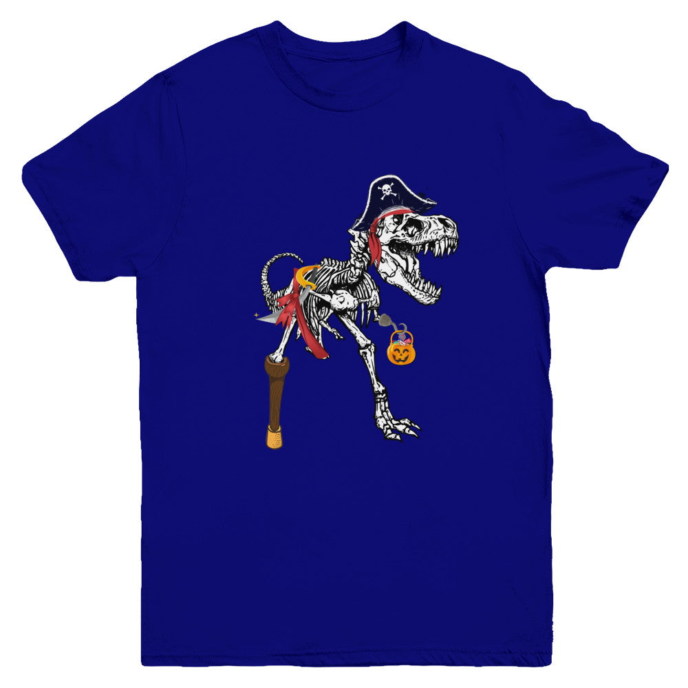 Dinosaurs T-Rex Skeleton Pirate Halloween Saurus For Kids Youth Youth Shirt | Teecentury.com