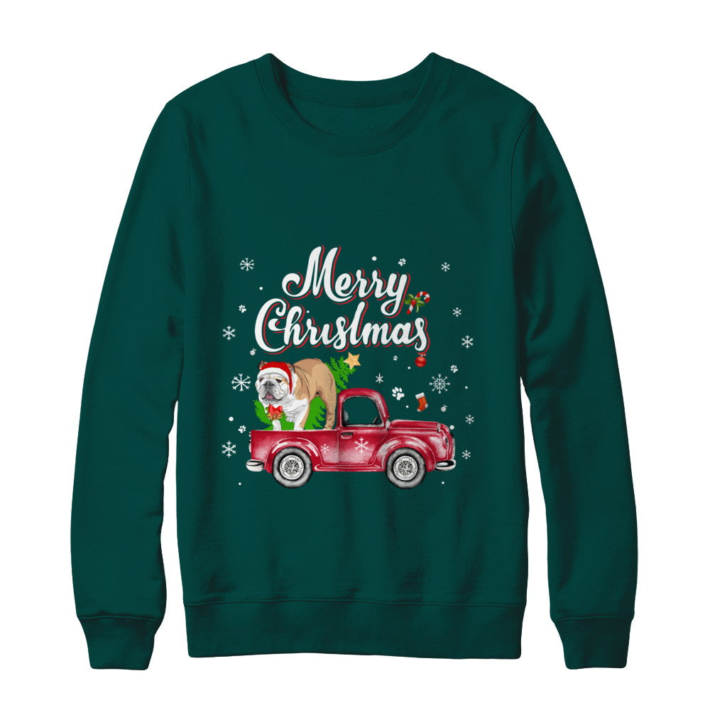 Bulldog Rides Red Truck Christmas Pajama T-Shirt & Sweatshirt | Teecentury.com