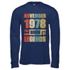 Vintage Retro November 1978 Birth Of Legends 44th Birthday T-Shirt & Hoodie | Teecentury.com