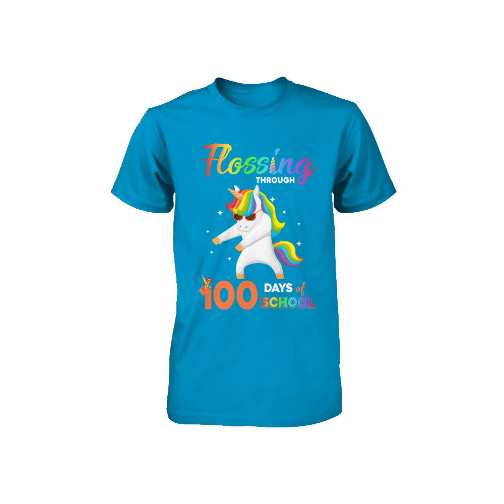 Flossing through 100 Days of School Unicorn Girl Youth Youth Shirt | Teecentury.com
