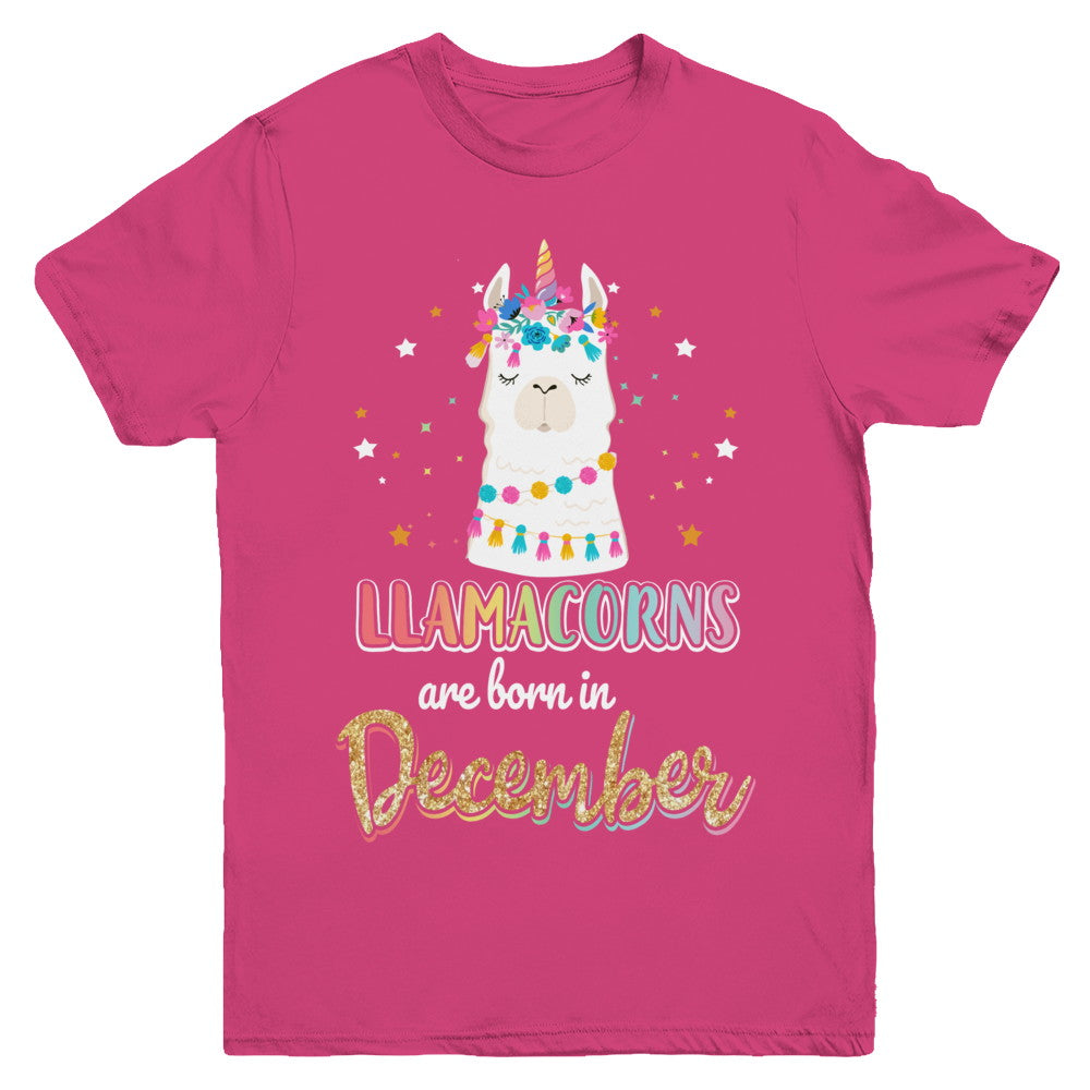 Llama Unicorn Llamacorns Born In December Birthday Gift Youth Youth Shirt | Teecentury.com