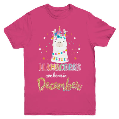 Llama Unicorn Llamacorns Born In December Birthday Gift Youth Youth Shirt | Teecentury.com