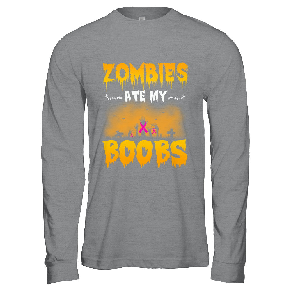 Zombies Ate My Boobs Breast Cancer Pink Halloween T-Shirt & Hoodie | Teecentury.com
