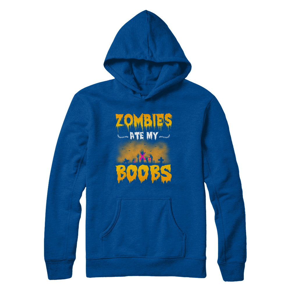 Zombies Ate My Boobs Breast Cancer Pink Halloween T-Shirt & Hoodie | Teecentury.com