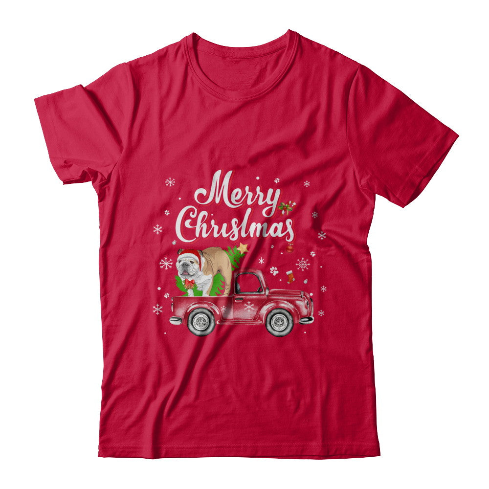Bulldog Rides Red Truck Christmas Pajama T-Shirt & Sweatshirt | Teecentury.com