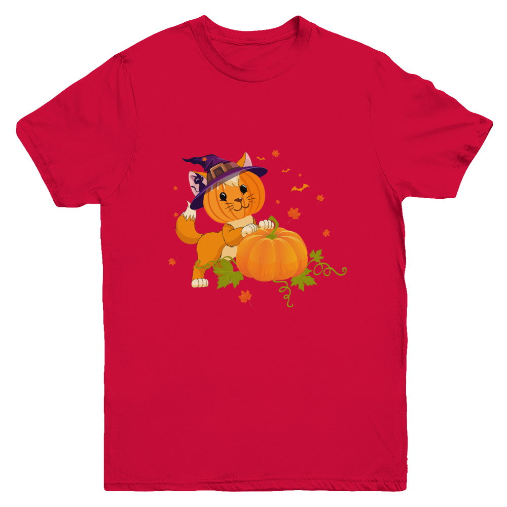 Funny Halloween Cat Pumpkin Costume Youth Youth Shirt | Teecentury.com