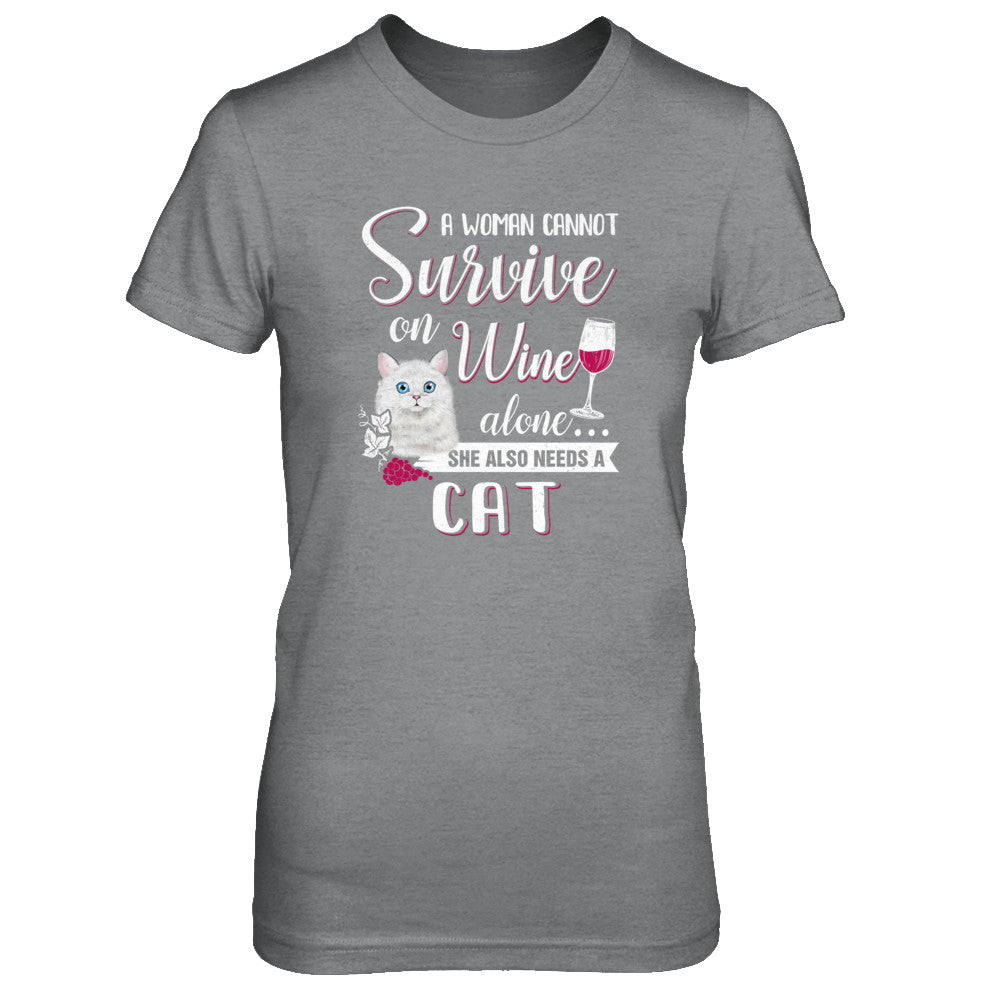 A Woman Can't Survive On Wine Alone Cat T-Shirt & Tank Top | Teecentury.com