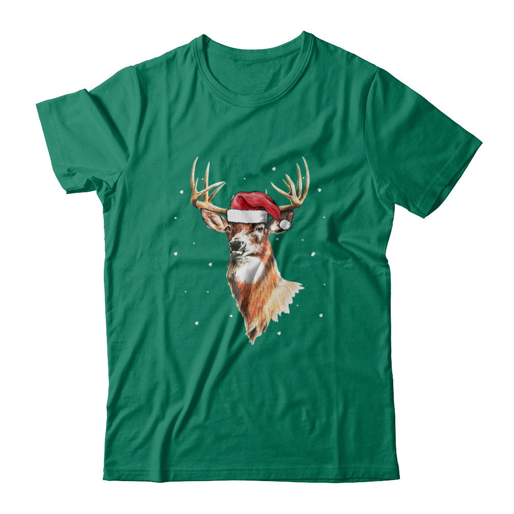 Christmas Pajama Deer With Santa Hat Hunting Hunter T-Shirt & Sweatshirt | Teecentury.com