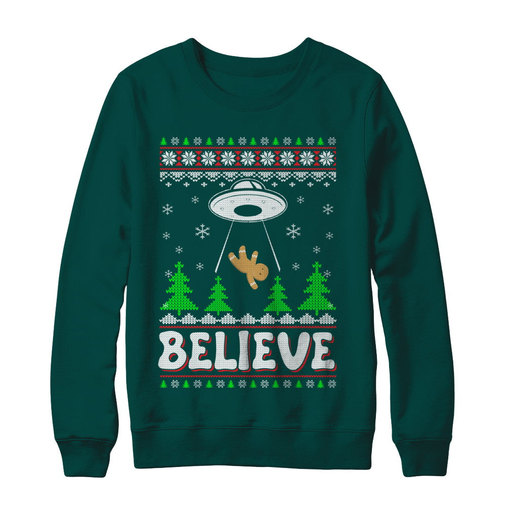 Believe UFO Gingerbread Ugly Christmas Sweater T-Shirt & Sweatshirt | Teecentury.com