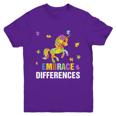 Autism Awareness Puzzle Piece Unicorn Embrace Differences Youth Youth Shirt | Teecentury.com