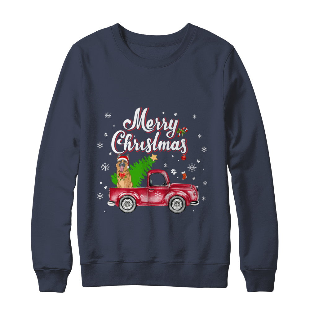 German Shepherd Rides Red Truck Christmas Pajama T-Shirt & Sweatshirt | Teecentury.com
