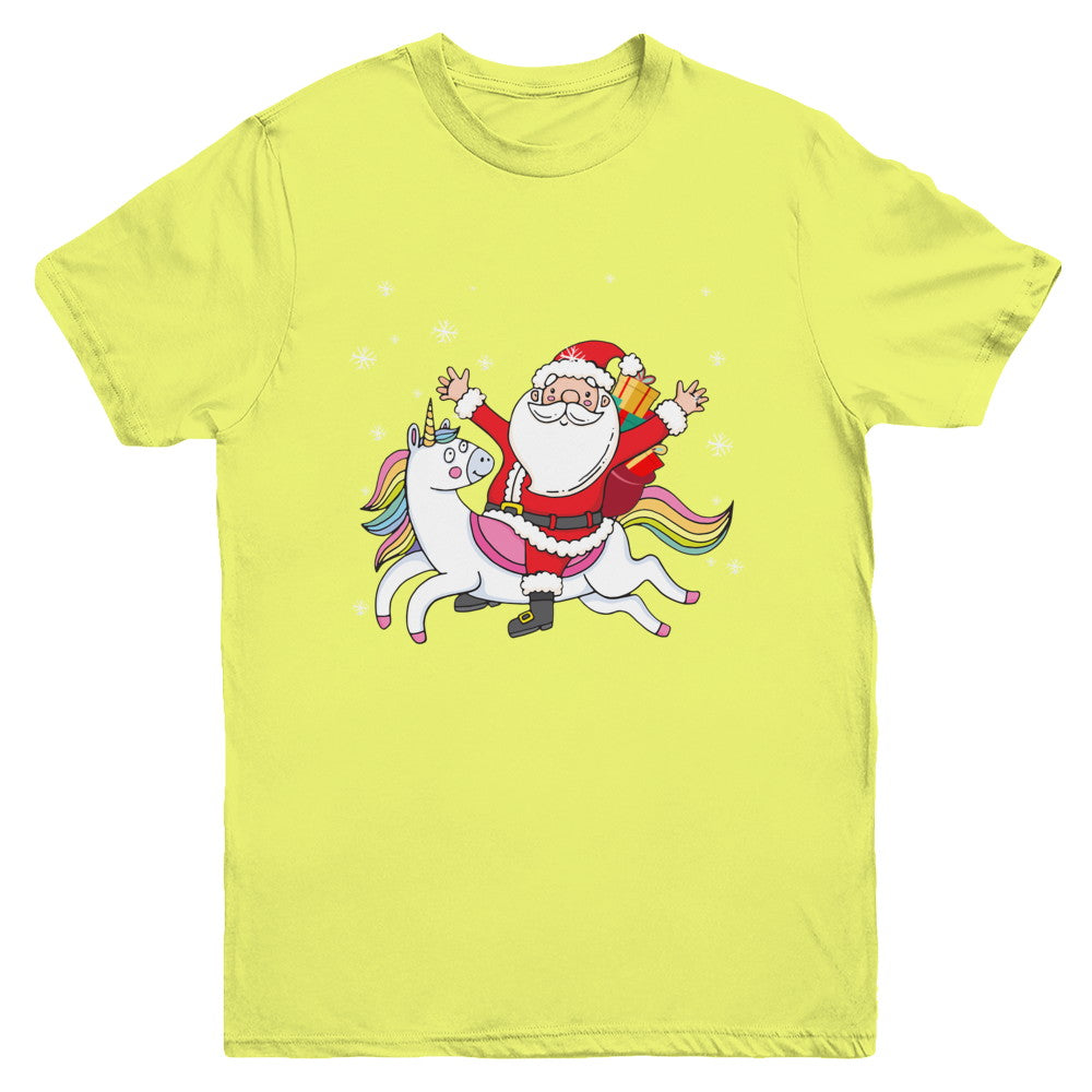 Santa Riding Unicorn Christmas Kids Girls Women Xmas Youth Youth Shirt | Teecentury.com