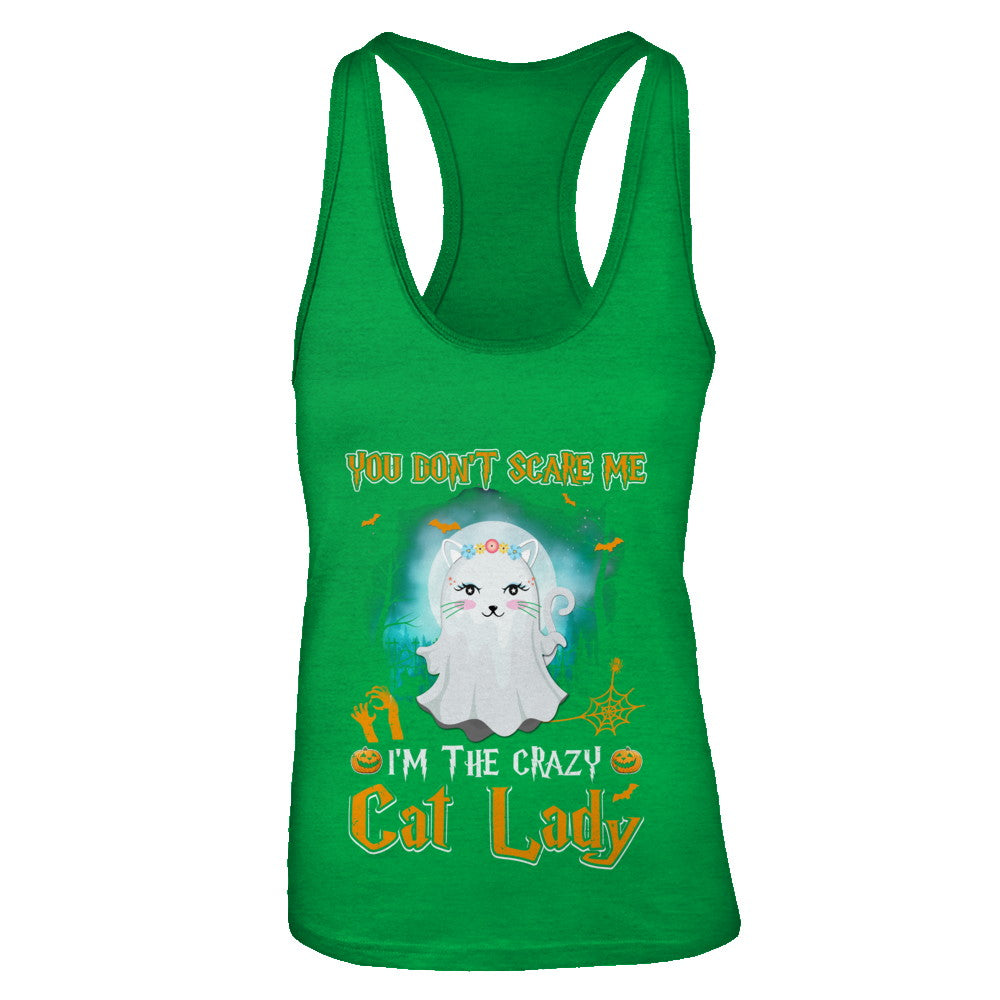 You Don't Scare Me I'm A Crazy Cat Lady Ghost Halloween T-Shirt & Tank Top | Teecentury.com
