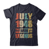 Vintage Retro July 1948 Birth Of Legends 74th Birthday T-Shirt & Hoodie | Teecentury.com