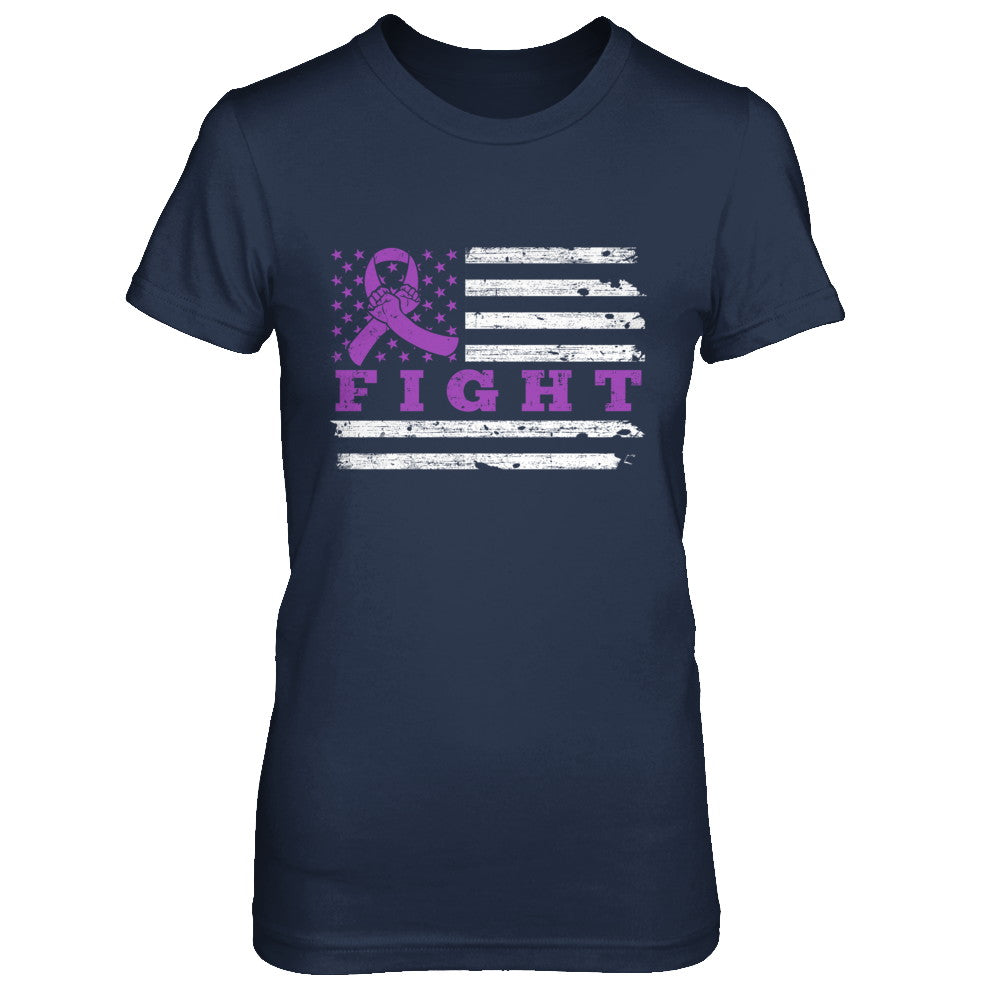 Fight Purple Ribbon US Flag Alzheimer's Pancreatic Awareness T-Shirt & Hoodie | Teecentury.com
