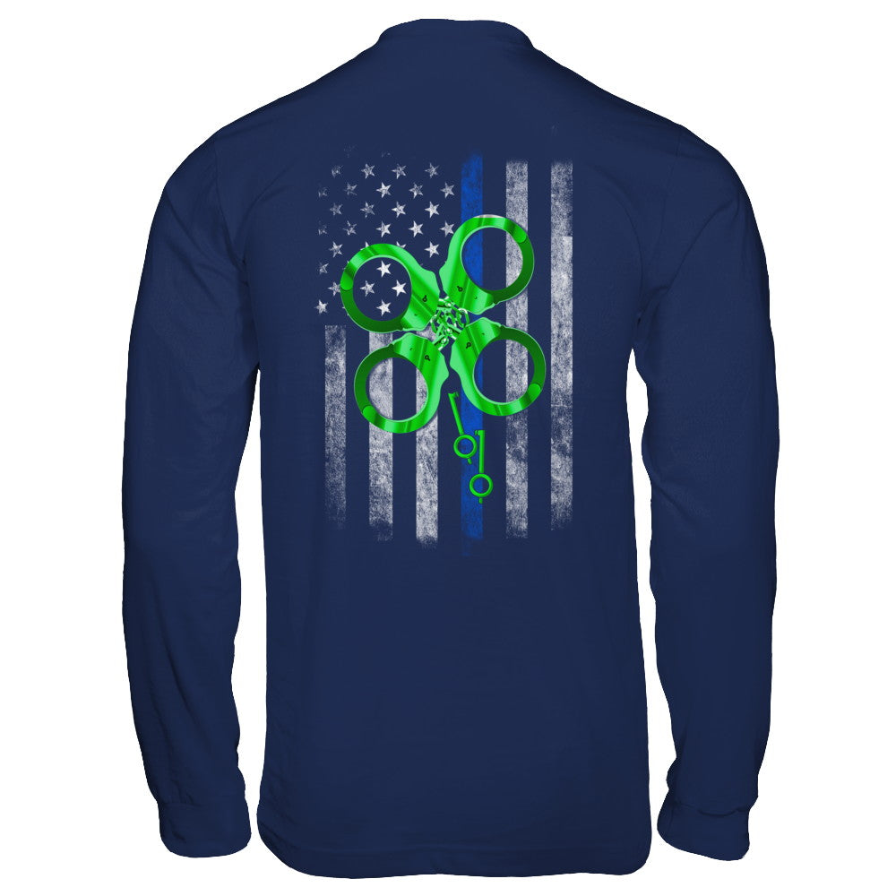 Thin Blue Line Happy St Patrick's Day Clover Police T-Shirt & Hoodie | Teecentury.com