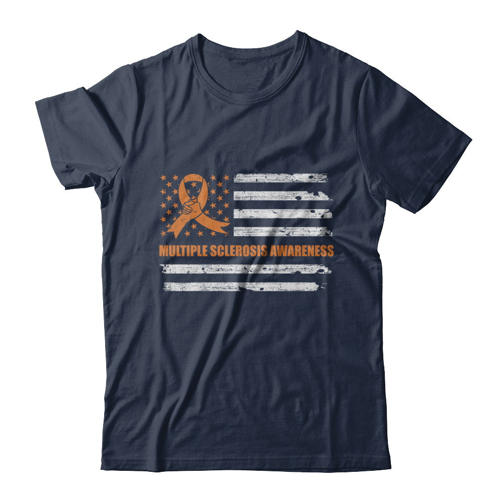 Orange Ribbon Multiple Sclerosis Awareness US Flag T-Shirt & Hoodie | Teecentury.com
