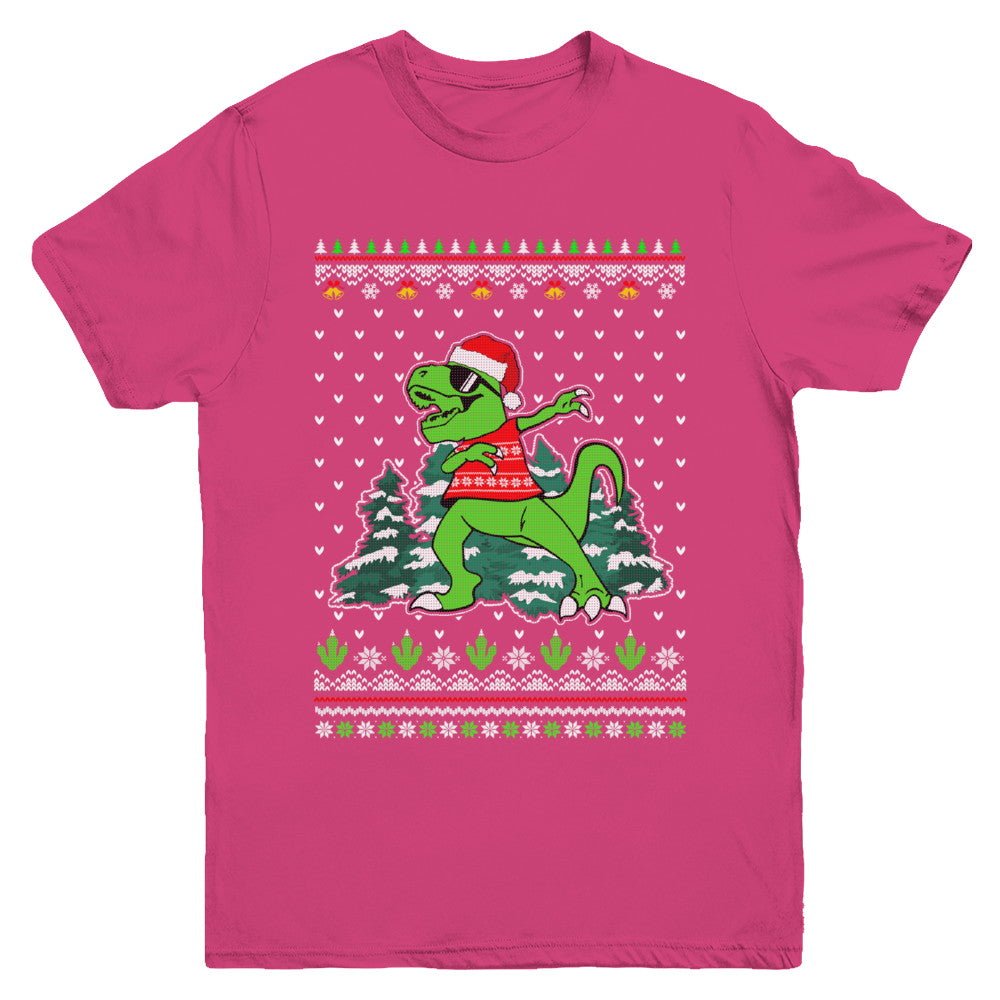 Funny Dab Dabbing Dinosaur Ugly Christmas Sweater Xmas Youth Youth Shirt | Teecentury.com