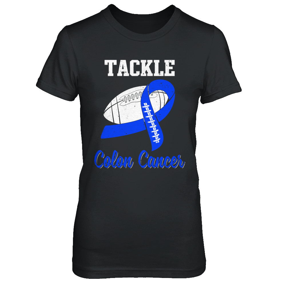 Football Survivor Tackle Blue Colon Cancer Awareness T-Shirt & Hoodie | Teecentury.com