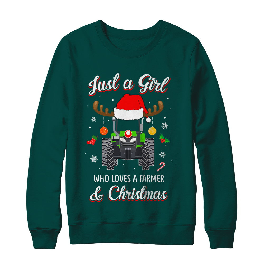 Just A Girl Who Loves A Farmer And Christmas T-Shirt & Sweatshirt | Teecentury.com