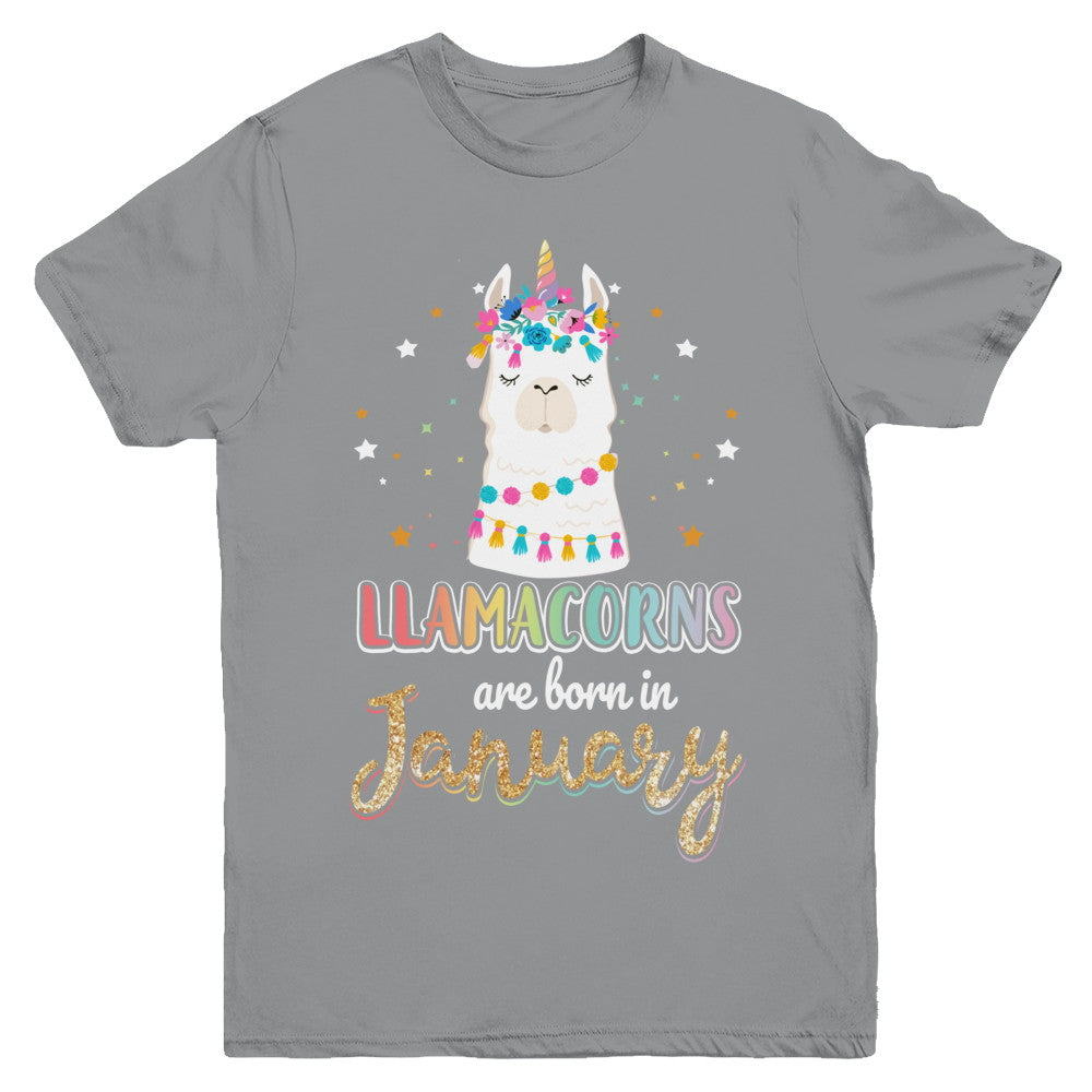 Llama Unicorn Llamacorns Born In January Birthday Gift Youth Youth Shirt | Teecentury.com