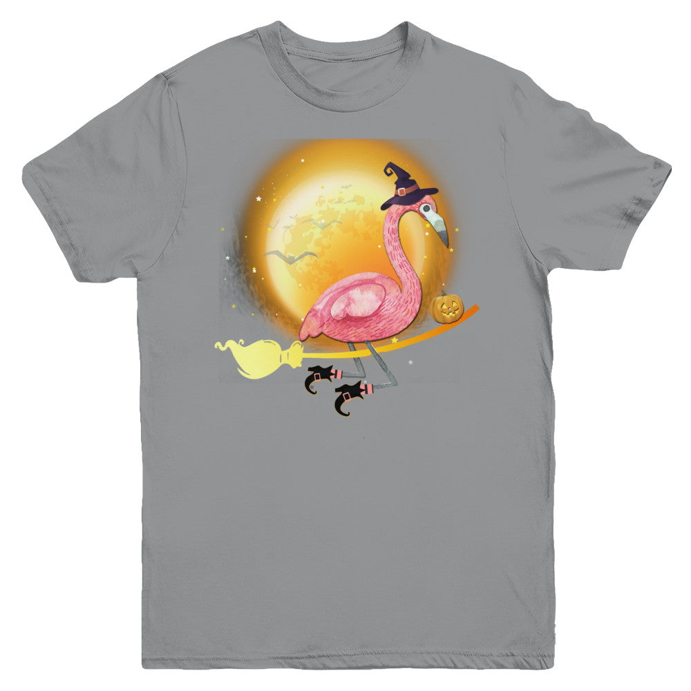 Funny Halloween Flamingo Witch Broom Scary Youth Youth Shirt | Teecentury.com