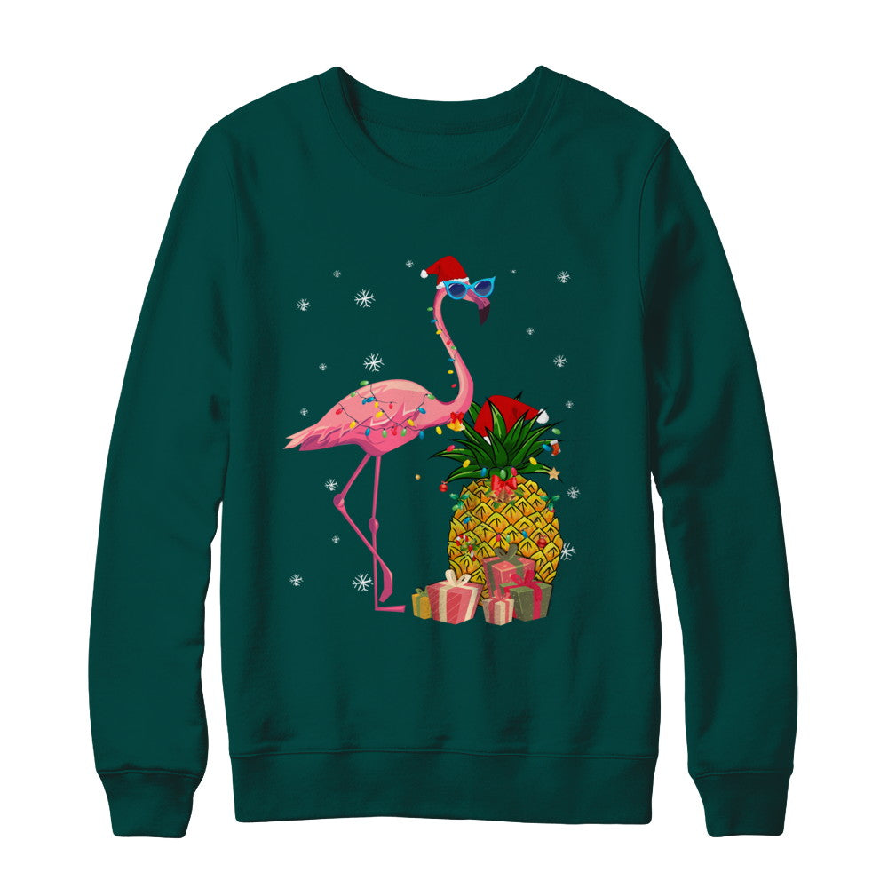 Santa Flamingo Hawaiian Pineapple Christmas Gifts T-Shirt & Sweatshirt | Teecentury.com