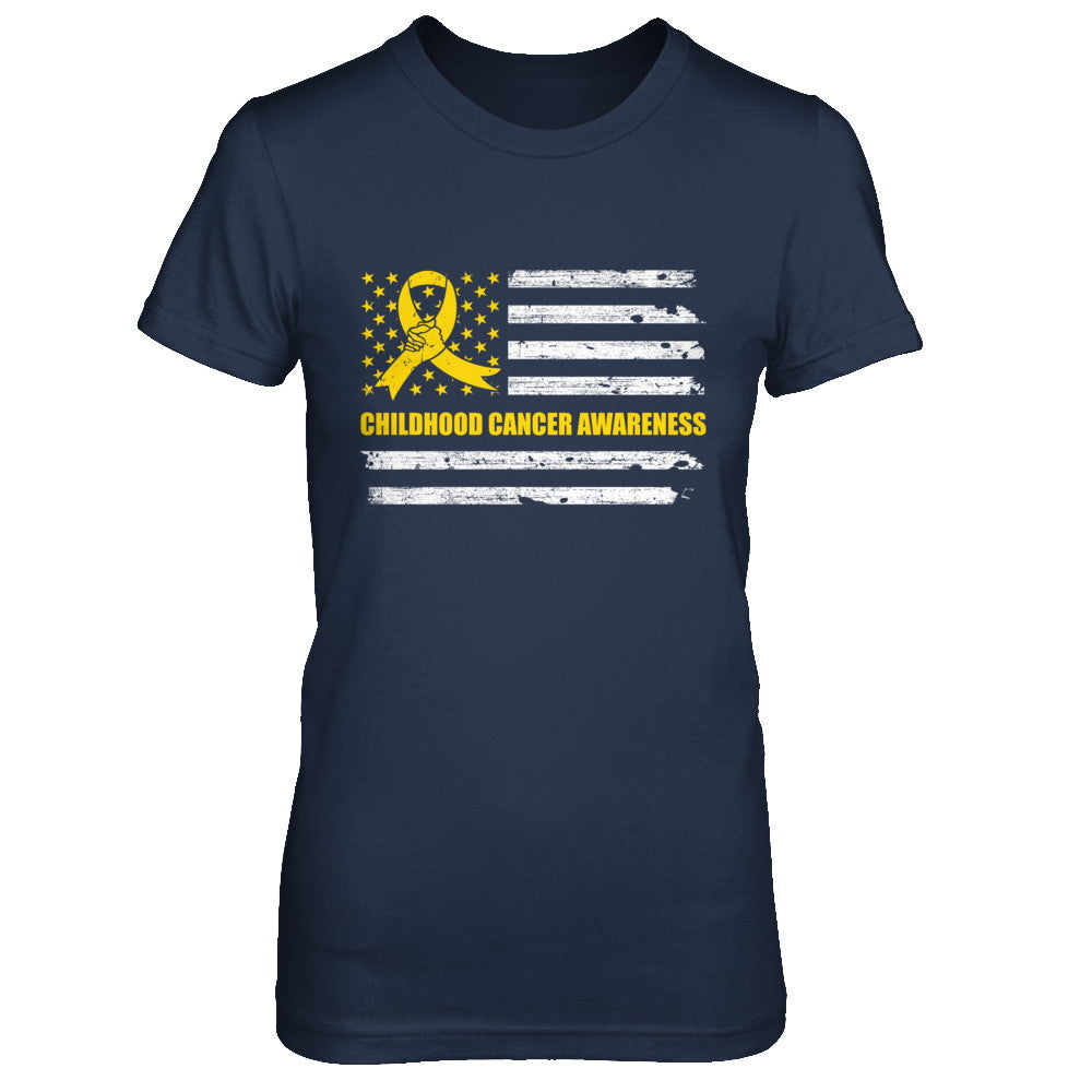 Yellow Ribbon Childhood Cancer Awareness US Flag T-Shirt & Hoodie | Teecentury.com