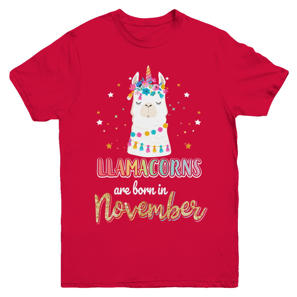 Llama Unicorn Llamacorns Born In November Birthday Gift Youth Youth Shirt | Teecentury.com
