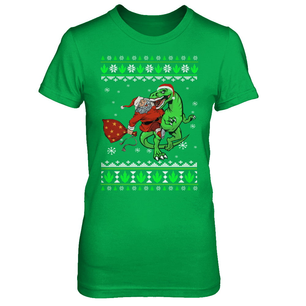 Santa Riding Dinosaur T-Rex Ugly Christmas Sweater T-Shirt & Sweatshirt | Teecentury.com