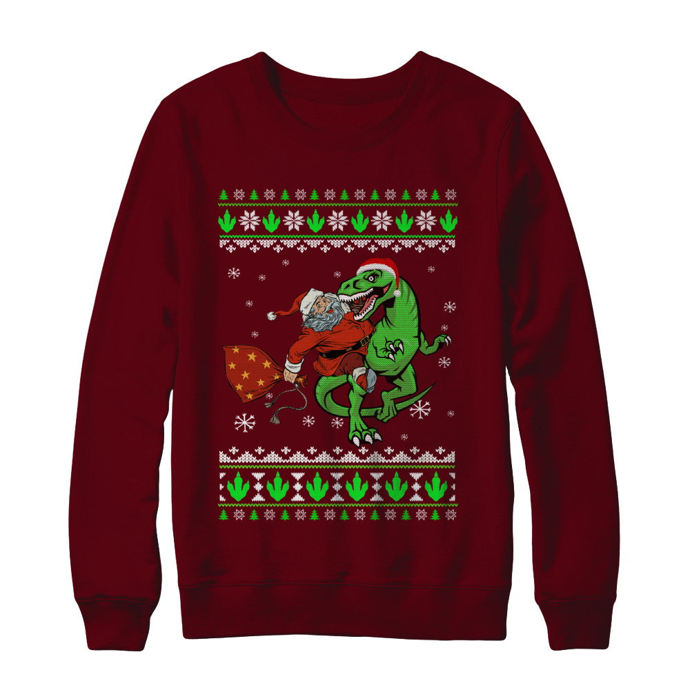 Santa Riding Dinosaur T-Rex Ugly Christmas Sweater T-Shirt & Sweatshirt | Teecentury.com