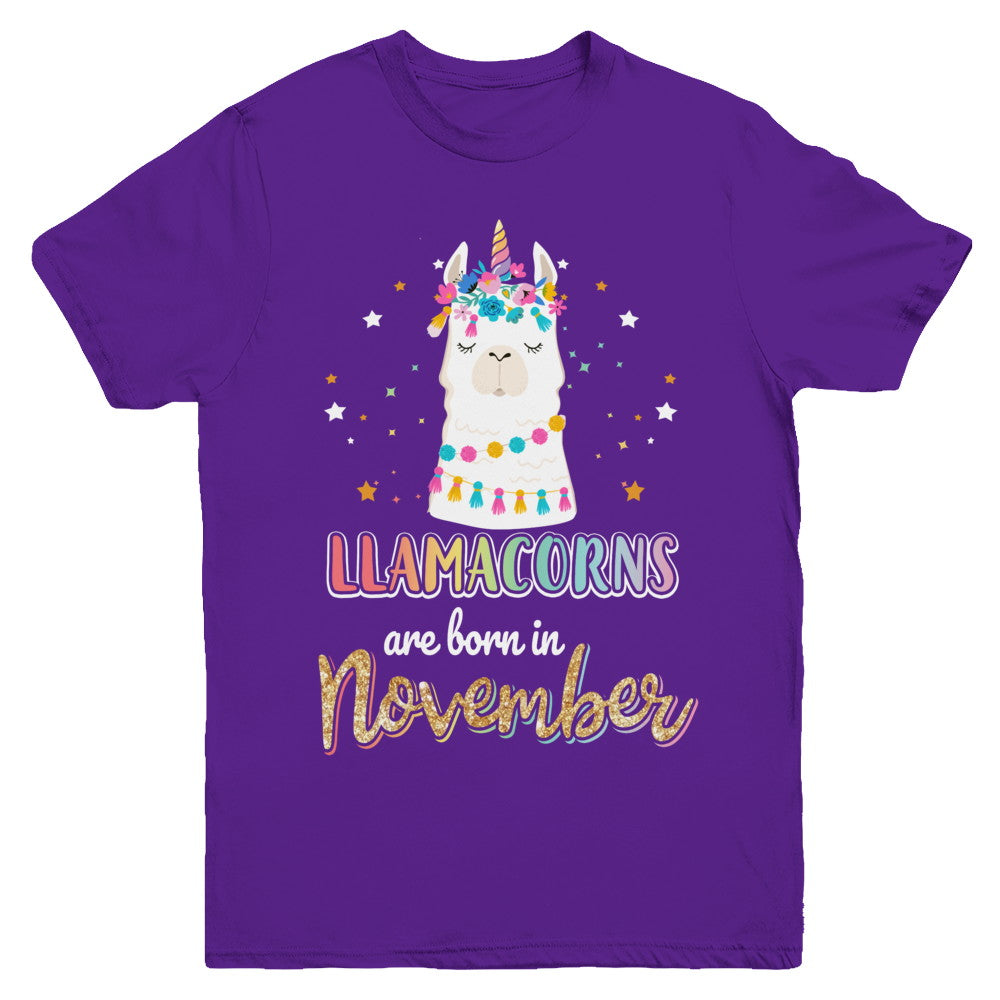 Llama Unicorn Llamacorns Born In November Birthday Gift Youth Youth Shirt | Teecentury.com