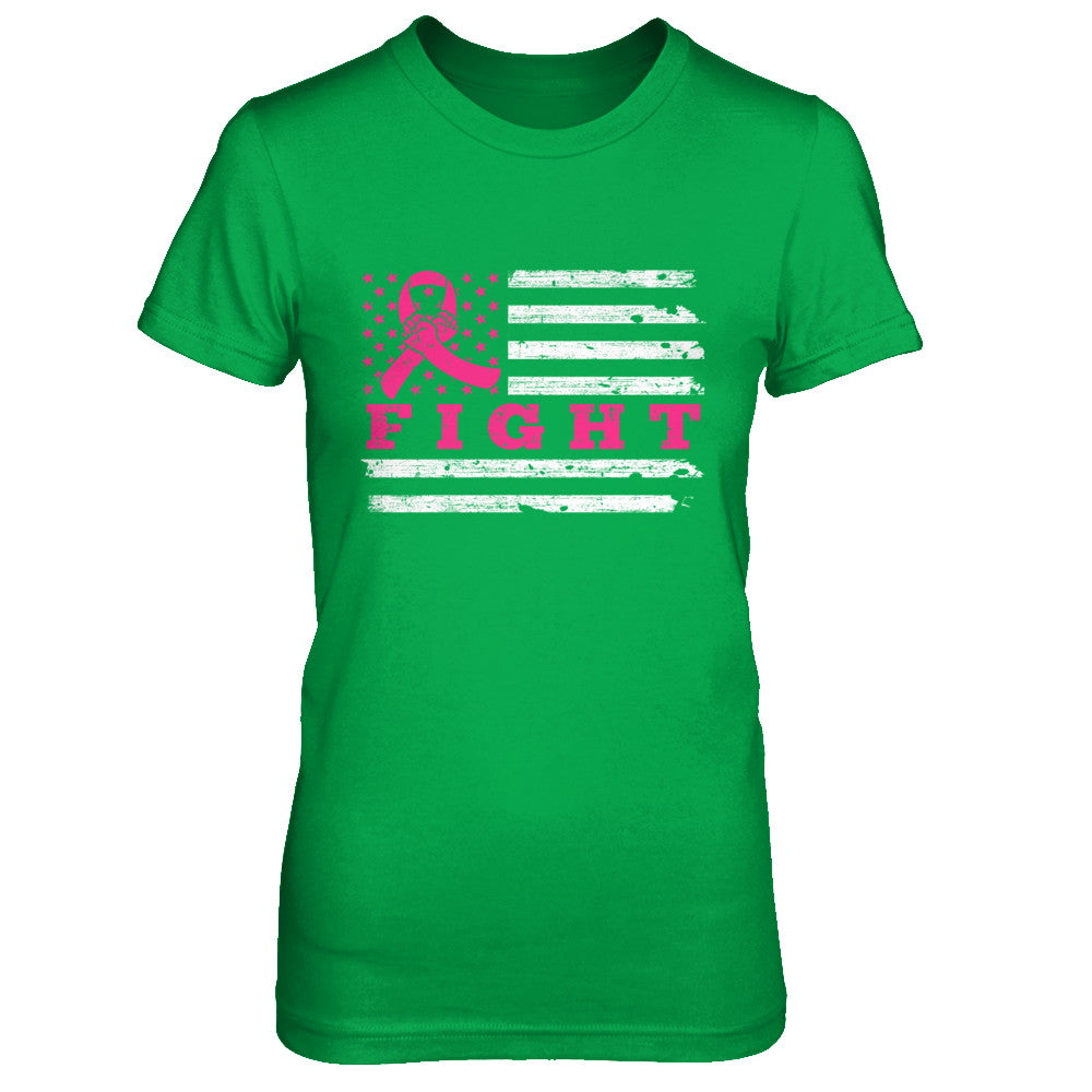 Fight Pink Ribbon US Flag Breast Cancer Awareness T-Shirt & Hoodie | Teecentury.com