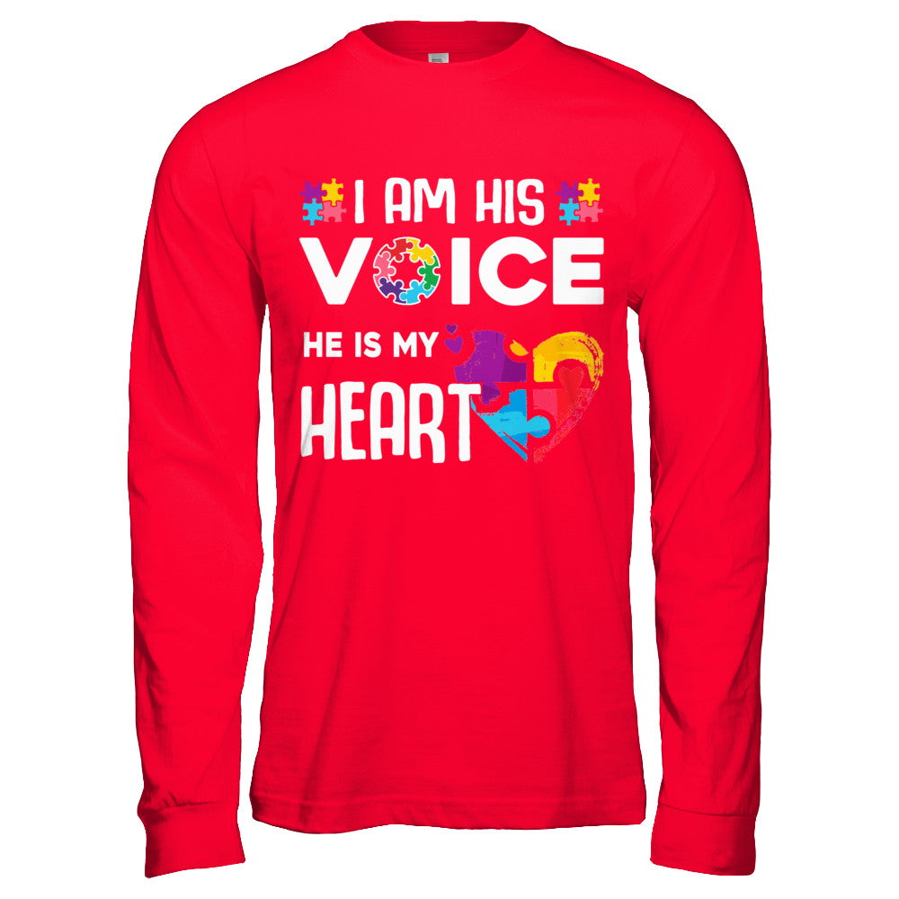 Autism Awareness I Am His Voice He Is My Heart Autism Mom T-Shirt & Hoodie | Teecentury.com