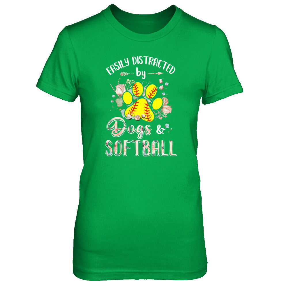 Easily Distracted By Dogs And Softball T-Shirt & Tank Top | Teecentury.com