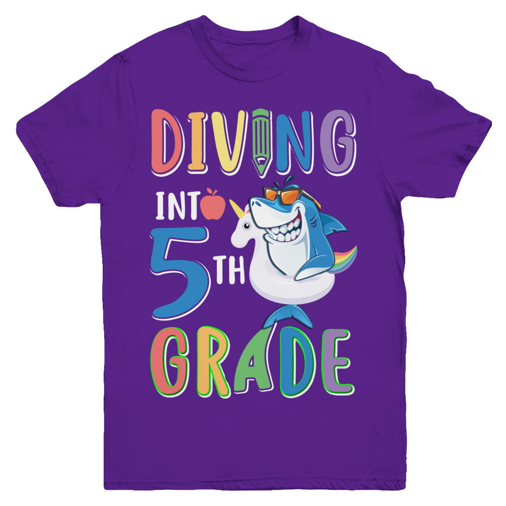 Diving Into 5th Grade Back To School Shark Youth Youth Shirt | Teecentury.com