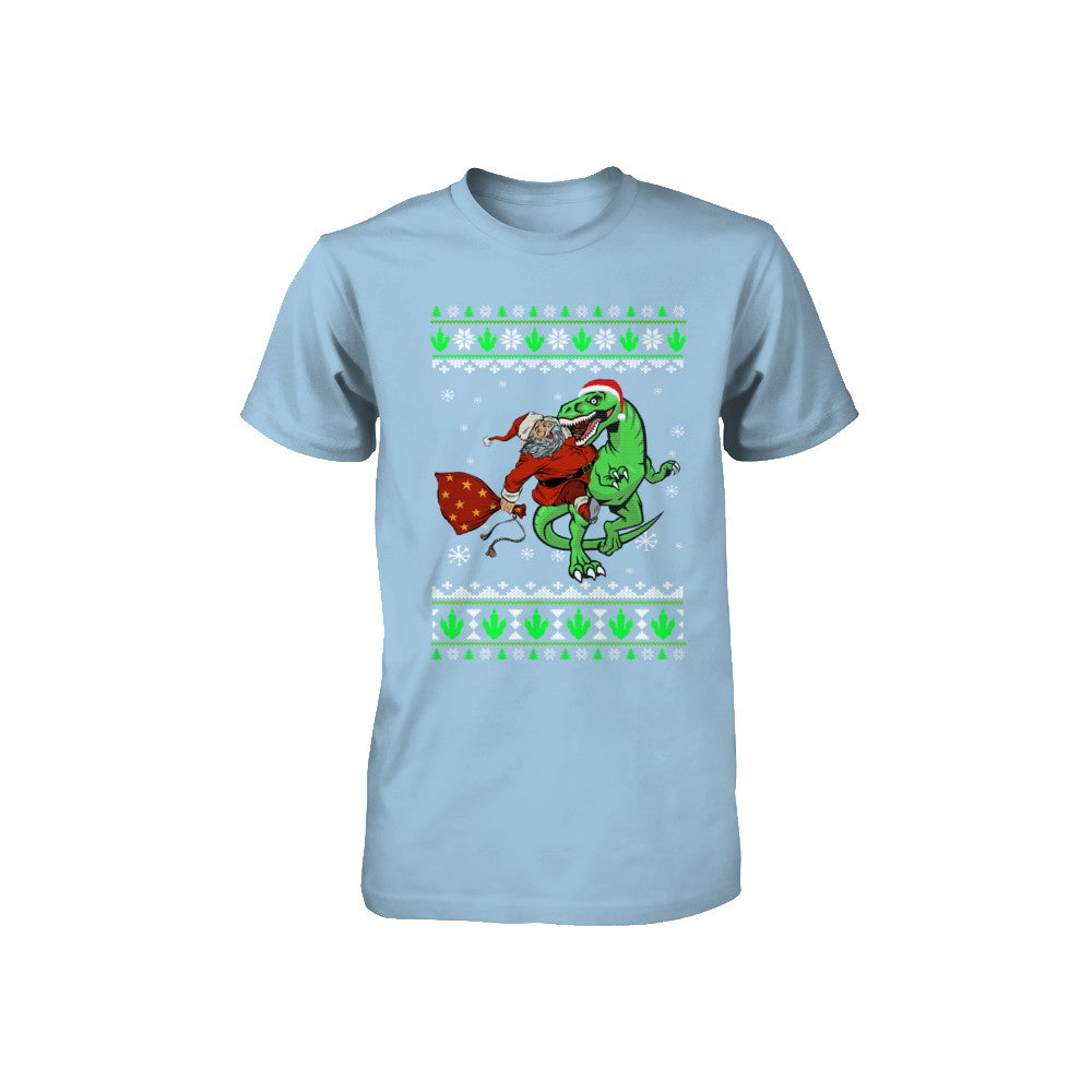 Santa Riding Dinosaur T-Rex Ugly Christmas Sweater Youth Youth Shirt | Teecentury.com