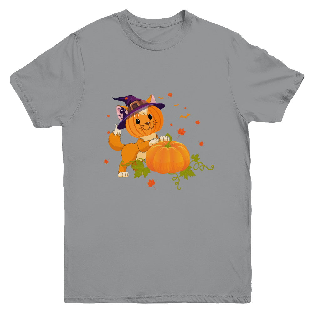 Funny Halloween Cat Pumpkin Costume Youth Youth Shirt | Teecentury.com