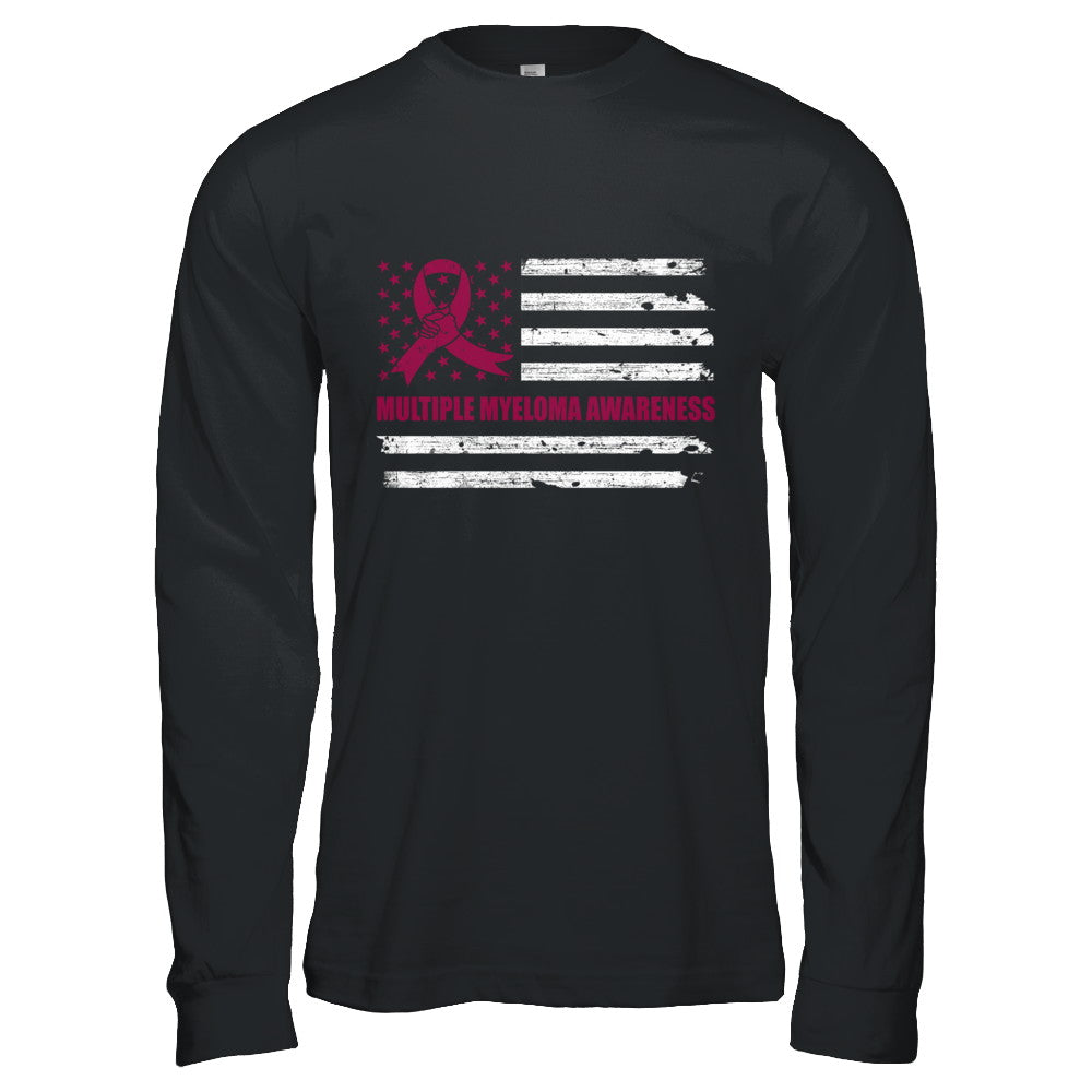 Burgundy Ribbon Multiple Myeloma Awareness US Flag T-Shirt & Hoodie | Teecentury.com