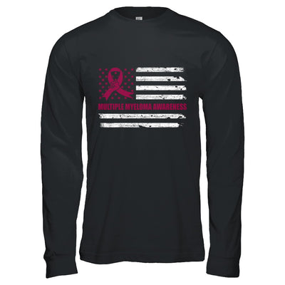 Burgundy Ribbon Multiple Myeloma Awareness US Flag T-Shirt & Hoodie | Teecentury.com