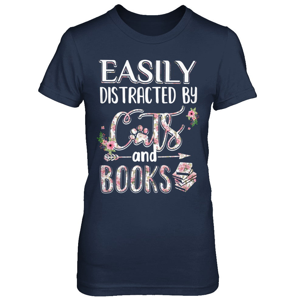 Easily Distracted By Cats And Books T-Shirt & Hoodie | Teecentury.com